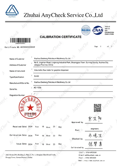 Báo cáo thử nghiệm bên thứ ba (Đồng hồ đo lưu lượng thể tích cho trụ bơm xăng)